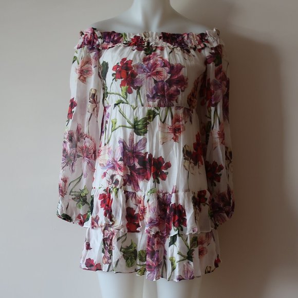 INTERMIX FLORAL RUFFLED OFF-THE-SHOULDER DRESS S* - Picture 2 of 8